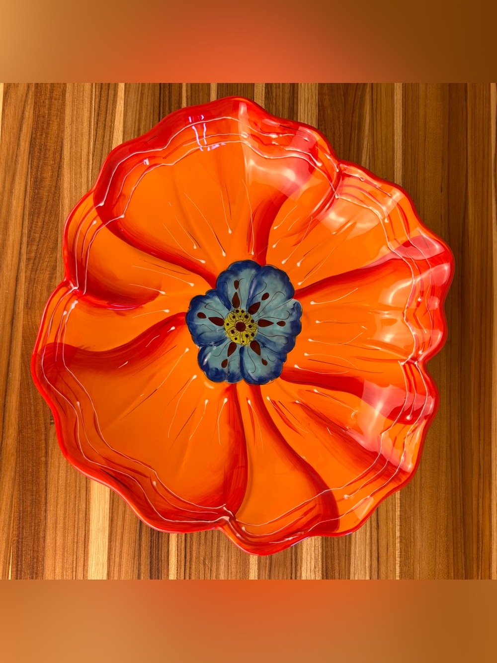 Laurie Gates Hand Painted Orange Flower Serving Plate